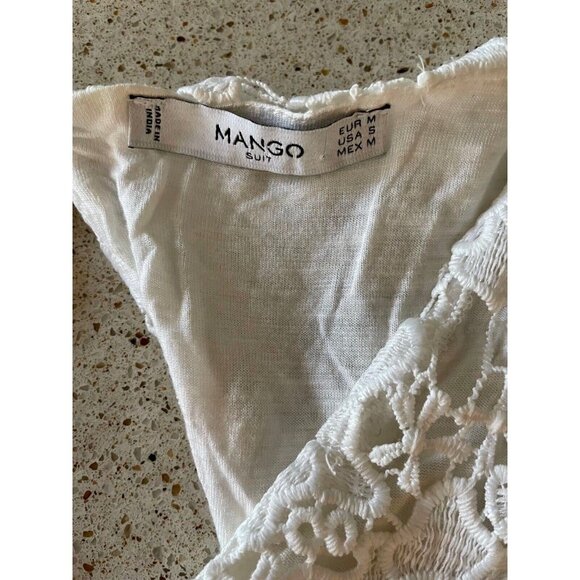 Mango lace blouse top keyhole white M bell sleeves - Picture 5 of 6